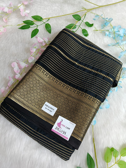 Semi Mysore Crape With Jery Lines Saree with Big Border - BBS119A