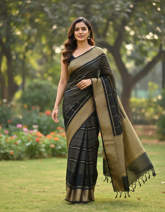 Semi Mysore Crape With Jery Lines Saree with Big Border - BBS119A