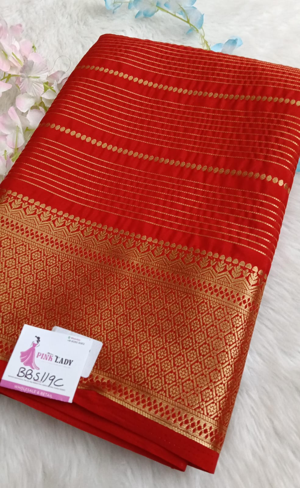 Semi Mysore Crape With Jery Lines Saree with Big Border - BBS119C
