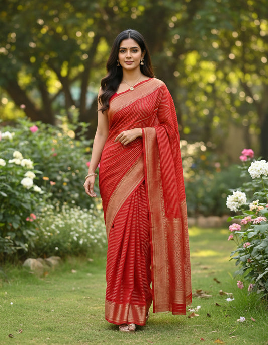 Semi Mysore Crape With Jery Lines Saree with Big Border - BBS119C