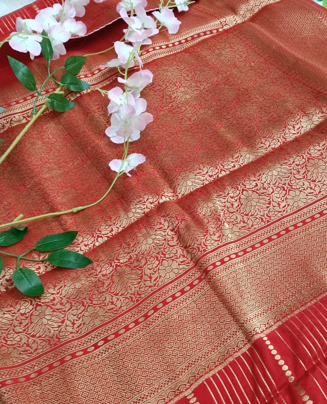 Semi Mysore Crape With Jery Lines Saree with Big Border - BBS119C