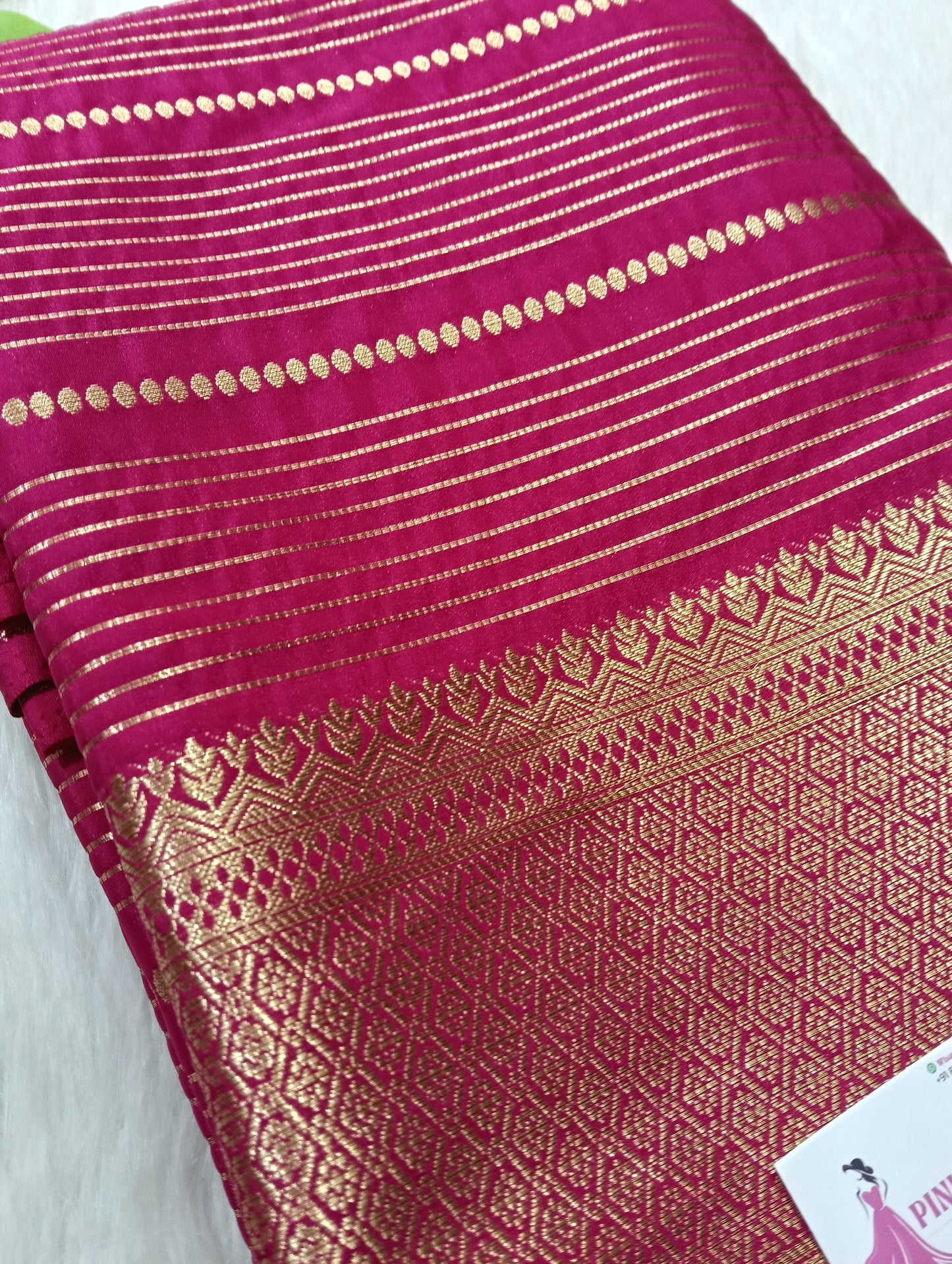 Semi Mysore Crape With Jery Lines Saree with Big Border - BBS119D