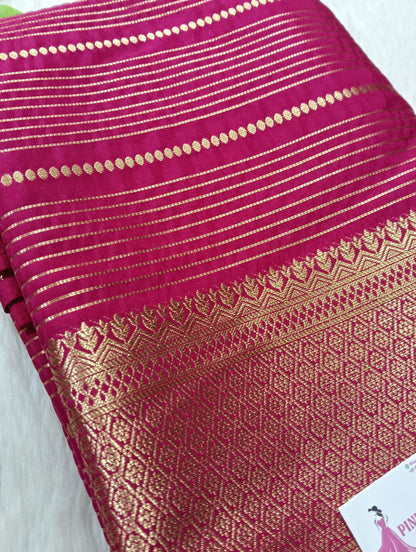 Semi Mysore Crape With Jery Lines Saree with Big Border - BBS119D