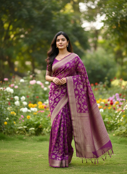 Banarasi Malai Crush Georgette with jaali design with kanchi Border - BBS121A