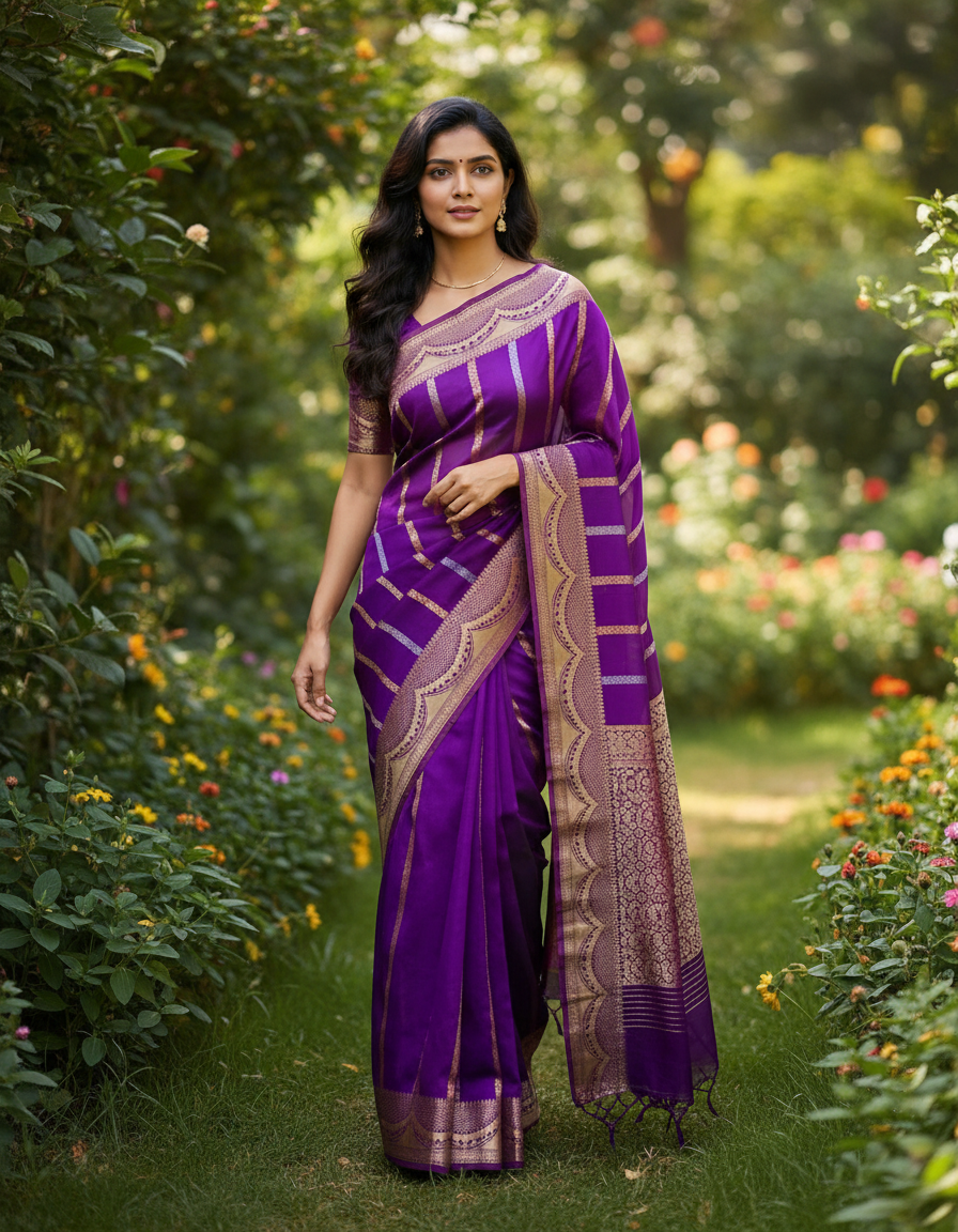 Banarasi Raw Mango Saree with Scallop border Design - BBS123A