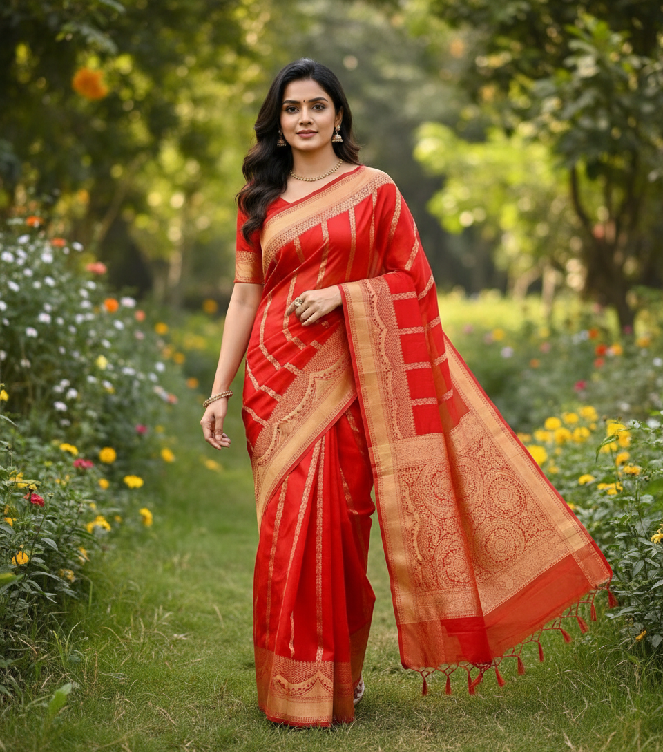 Banarasi Raw Mango Saree with Scallop border Design - BBS123B