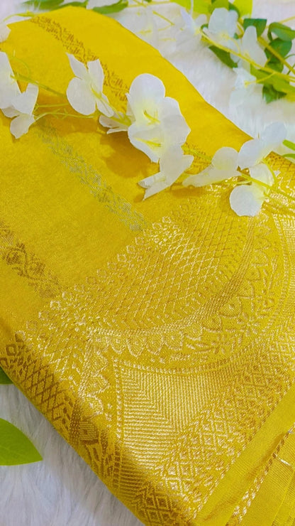 Banarasi Raw Mango Saree with Scallop border Design - BBS123C