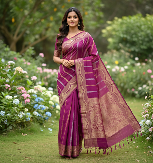 Banarasi Raw Mango Saree with Scallop border Design - BBS123D