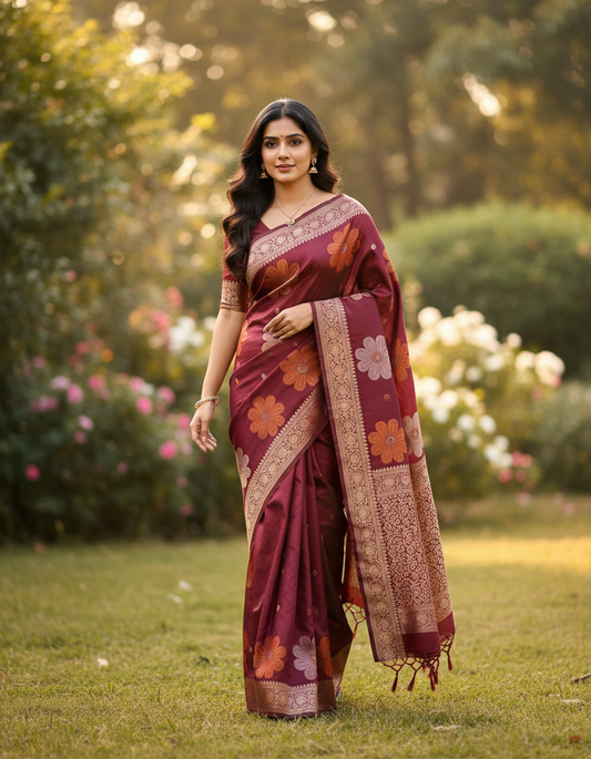 Banarasi soft Silk Saree with Weaving - BBS124G
