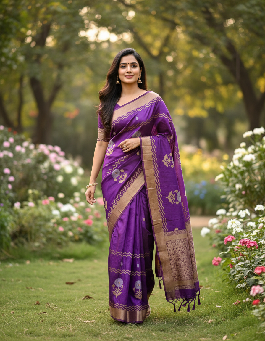 Banarasi Silk Saree with Weaving - BBS129C