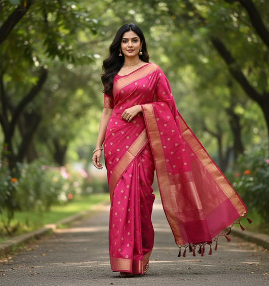 Chiniya Pattu Saree with small Weaving buta - BBS130D
