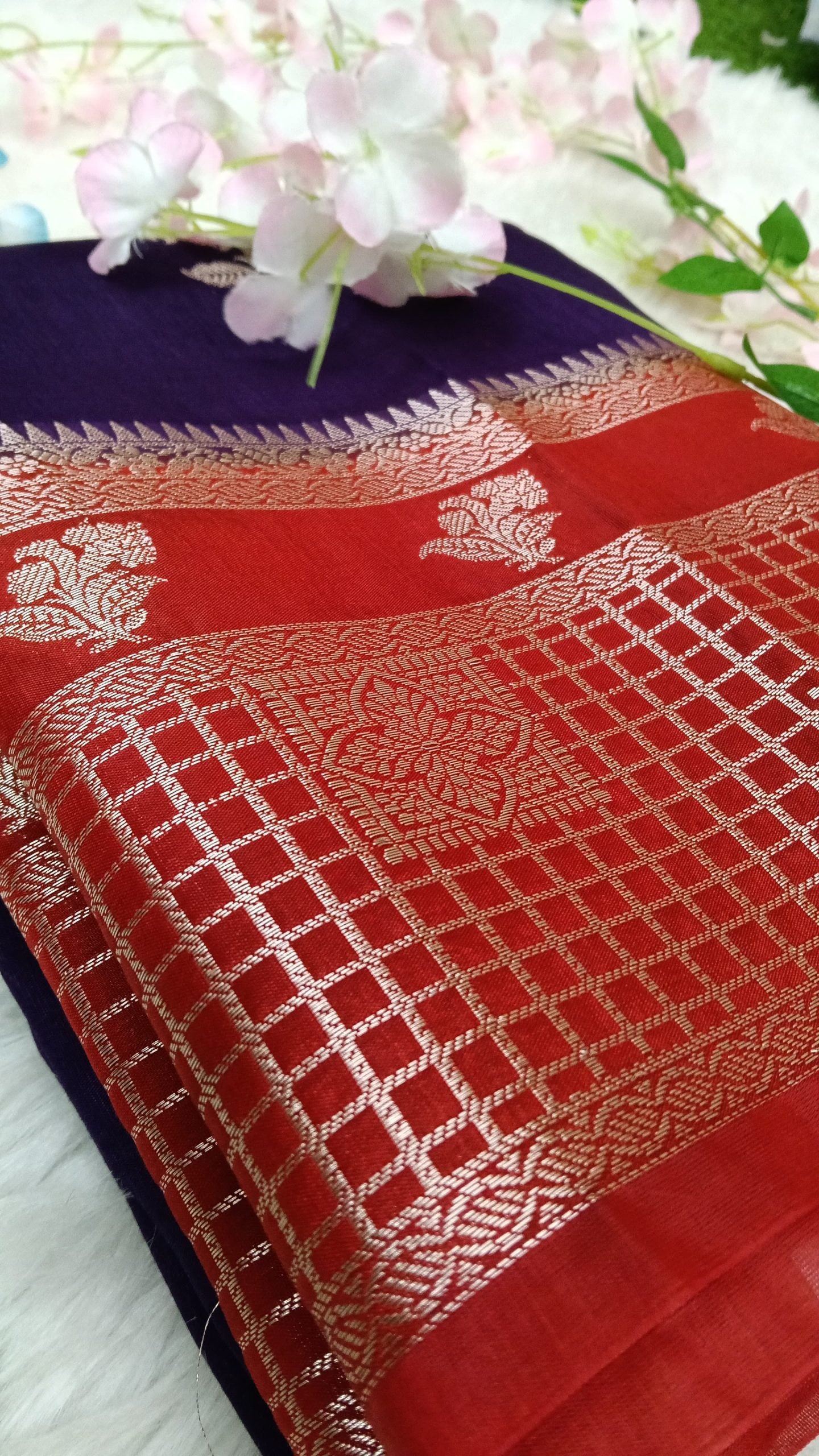 Banarasi Chiffon Sarees with Temple Border - BBS132A