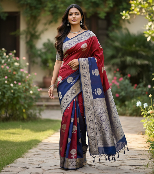 Banarasi Chiffon Sarees with Temple Border - BBS132B