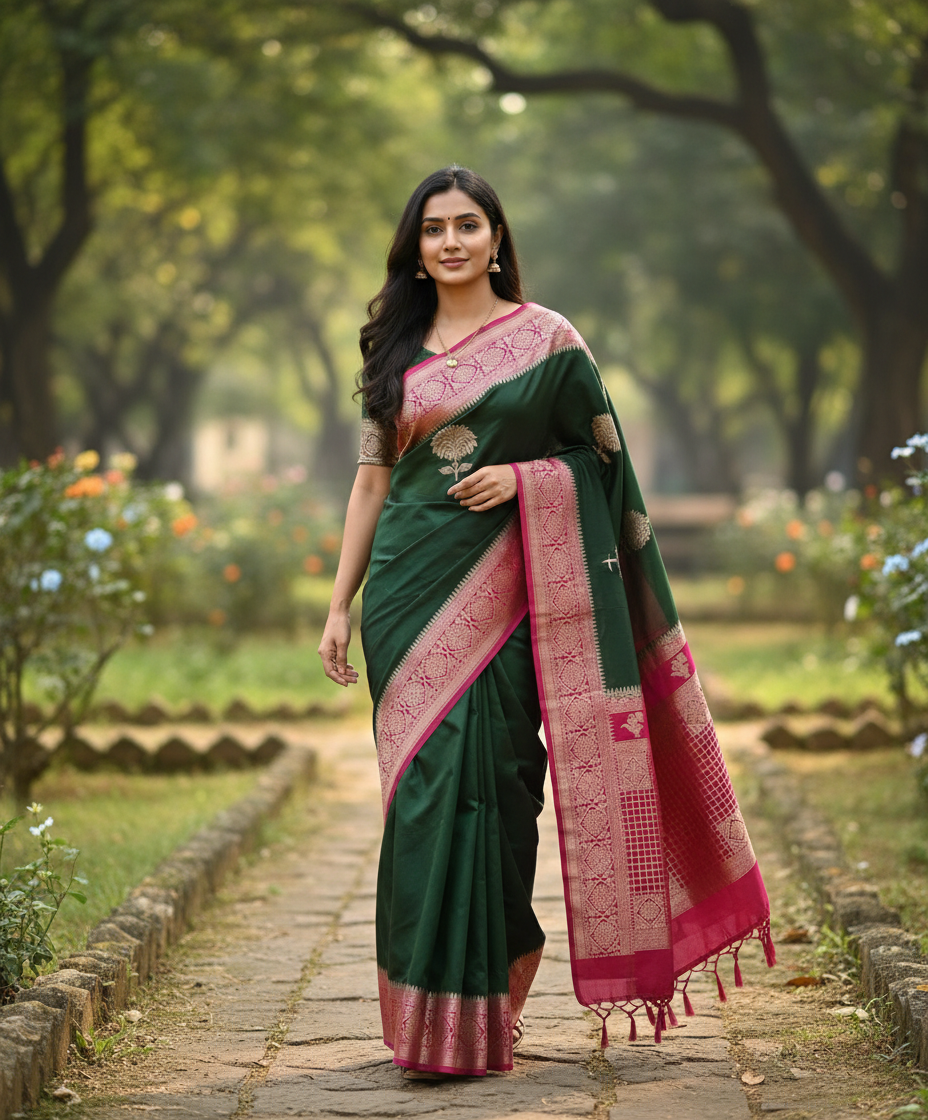 Banarasi Chiffon Sarees with Temple Border - BBS132C
