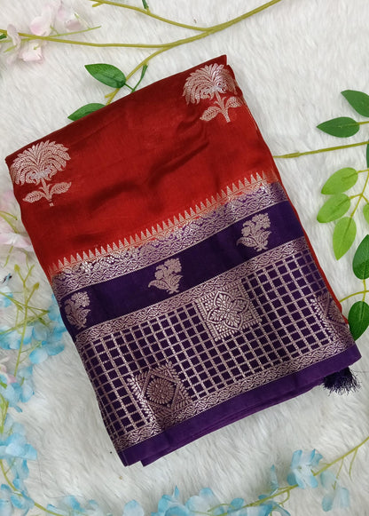 Banarasi Chiffon Sarees with Temple Border - BBS132D