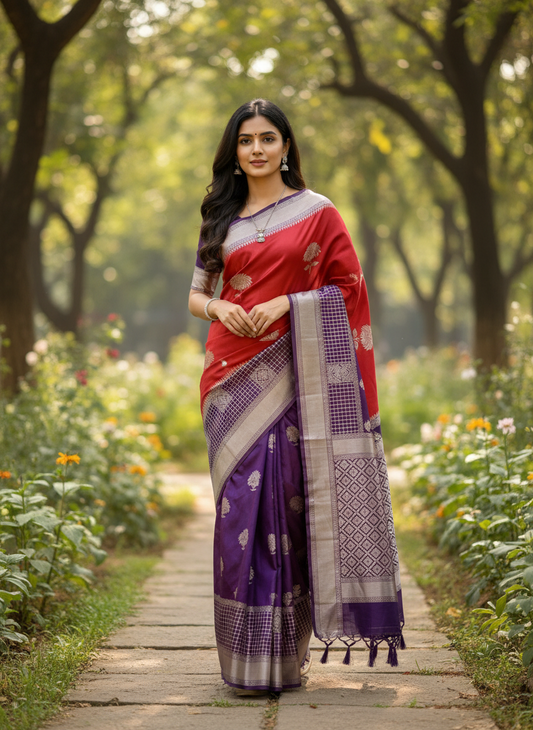 Banarasi Chiffon Sarees with Temple Border - BBS132D