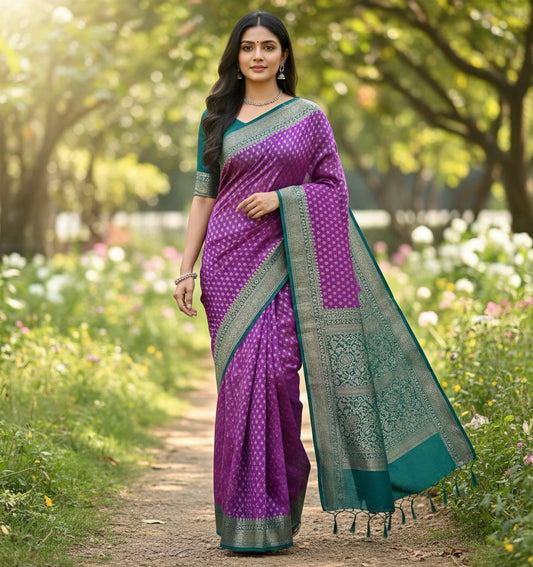 Banarasi chiffon Georgette saree with meenaakari border - BBS136C
