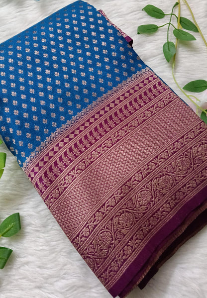 Banarasi chiffon Georgette saree with meenaakari border - BBS136D
