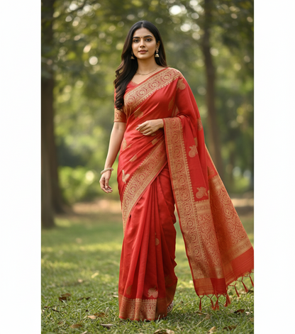 Banarasi Mashroo Saree with Weaving border and buta - BBS074