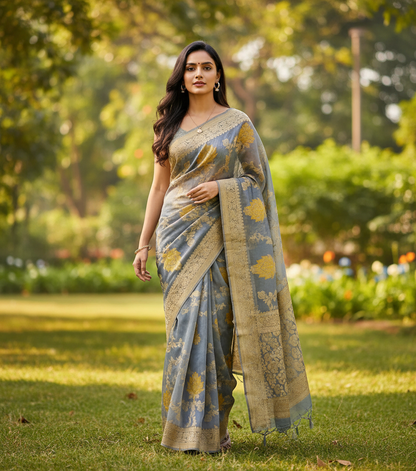 Banarasi Khadi Georgette Saree with Jaali Design - BBS090
