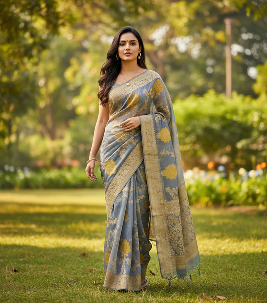 Banarasi Khadi Georgette Saree with Jaali Design - BBS090