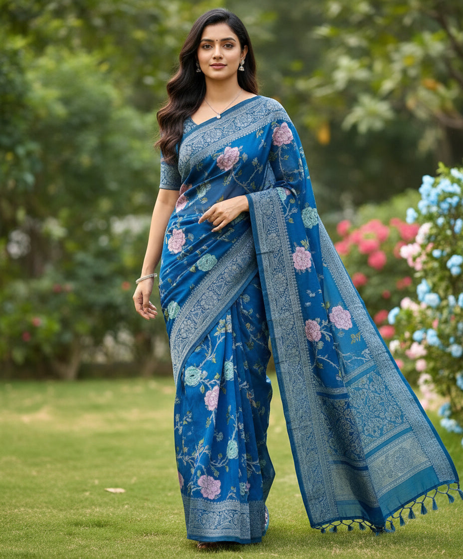 Banarasi chiffon Georgette saree with meenaakari border - BBS099