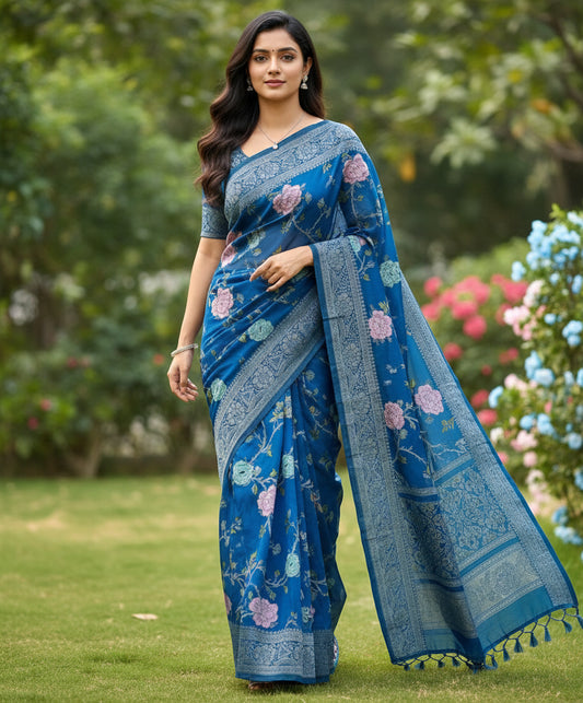 Banarasi chiffon Georgette saree with meenaakari border - BBS099